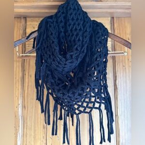 Black Fishnet Fringe Scarf